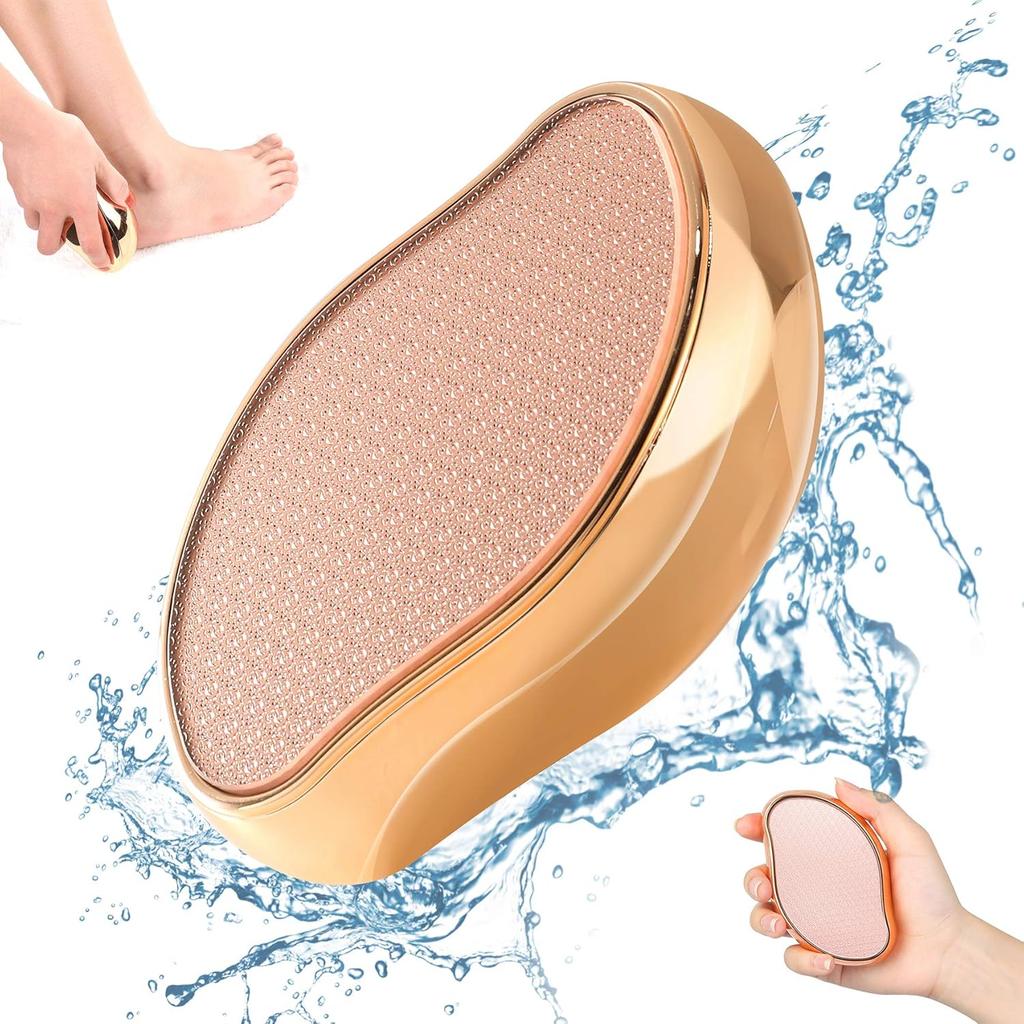 Glass Foot File Callus Remover, Crystal Pedicure Foot Scrubber for Travel Use, Portable Handheld Sized Foot Scraper for Cracked Heel - Shinning Golden