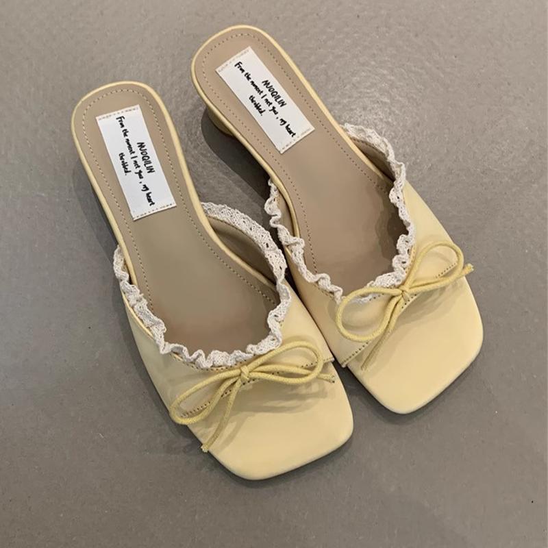 Fashion Bow Women Slippers Fashion Dress Shoes Elegant Designer Heeled Sandals Woman Summer 2025 New Slides Luxury Zapatillas De Mujer