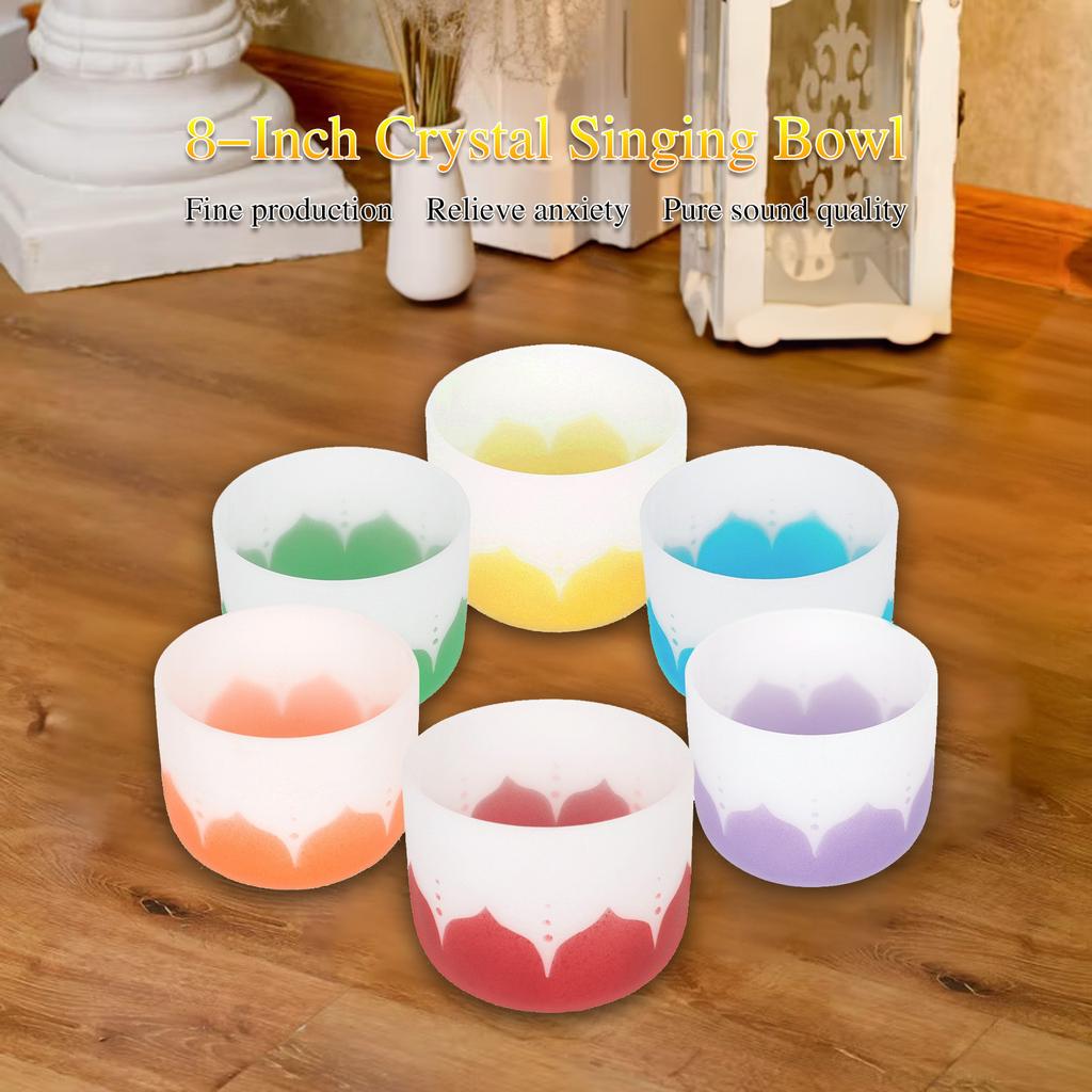 8 Inch Crystal Singing Bowl with Mallet & Rubber O Ring for Music Making Musical Healing Meditation Yoga Home Office