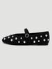 Black Mary Jane Flats, Silver Rivet Decor One-Strap Buckle, Retro Elegant Shoes