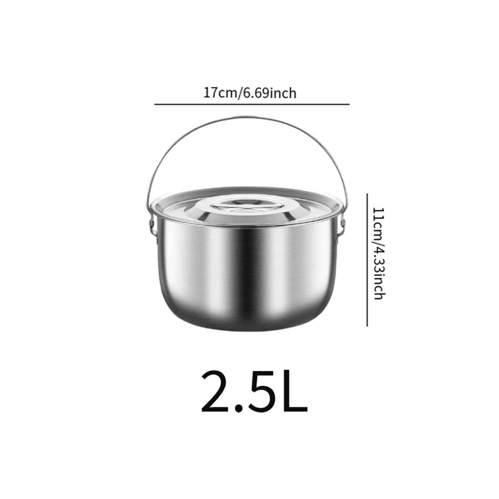 304 SUS Outdoor Camping Pot with Handle and Lid Hanging Camping Cookware Durable Multifunctional steaming,boilin,Fryer Pot