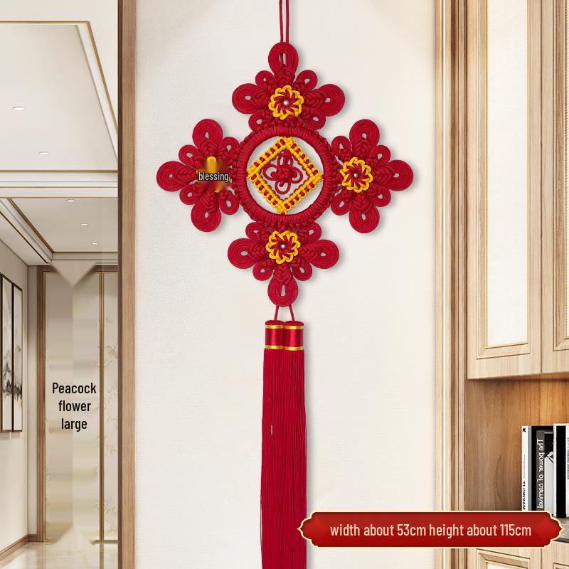 Large Red Handmade Chinese Knot Pendant: Decorative Wall Ornament for Living Room & Housewarming Gift