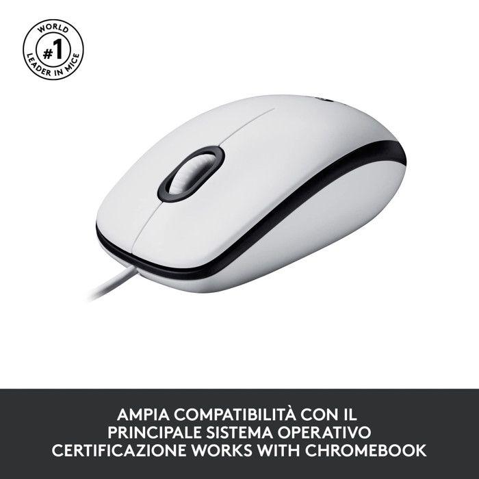 Myš - LOGITECH - M100 - Bílá - USB - Oboustranná - 1000 DPI