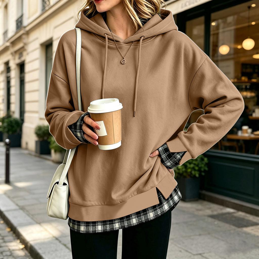 Women's Long Sleeve Striped Sweatshirt Casual Loose Fit Two Piece Look Top