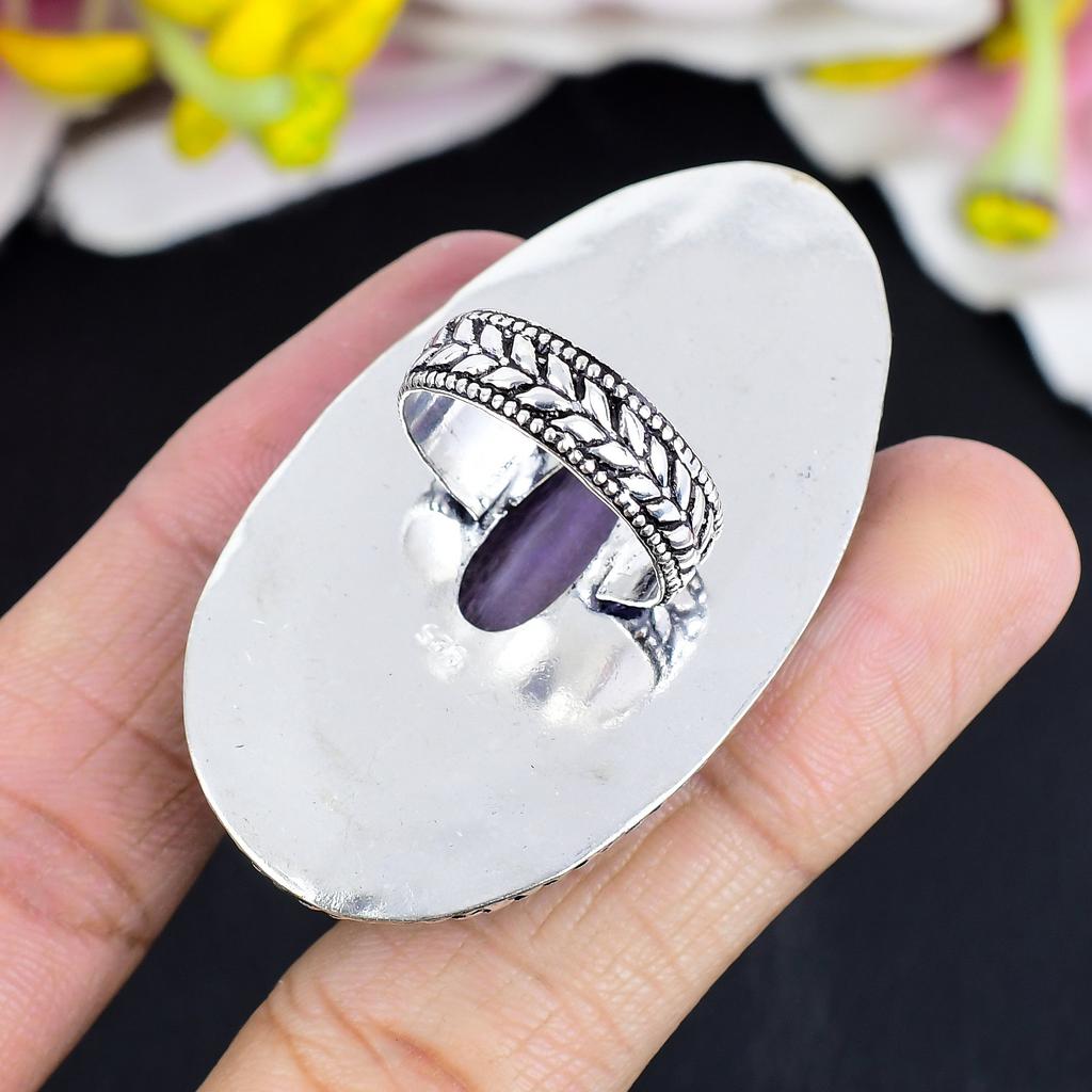 Russian Charoite Gemstone 925 Sterling Silver Jewelry Ring Size 8.5 KG-1685