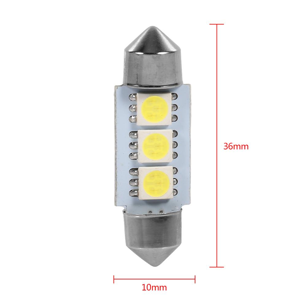 10PCS 36MM 12V 3 SMD 5050 LED Festoon Dome Car Light Bulbs Interior Lamp White