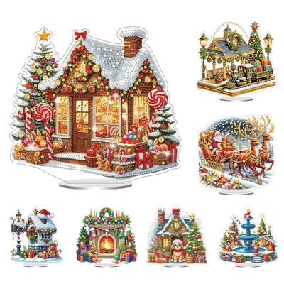 Acrylic 2D/Flat Christmas DIY Diamond Painting Desktop Ornaments Kit Diamond Painting Desktop Decorations for Adults Beginner
