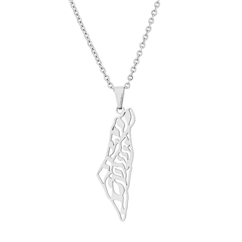 

Сталь Современная Подвеска из нержавеющей стали Ожерелье Дизайн карты Палестины Израиля Женщины Мужчины Silver