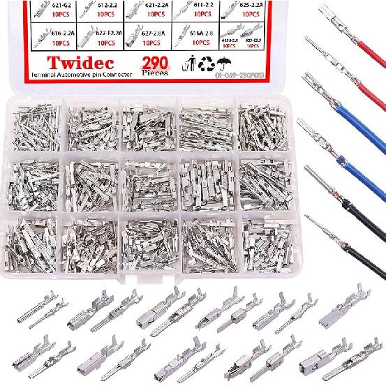 Twidec/290PCS Car Electrical Wire Terminal P Connector 1/1.5/1.8/2.2/2.8/3.5Mm 21Type Connector P Terminal Auto Electric Connector Non-Ulated Plug