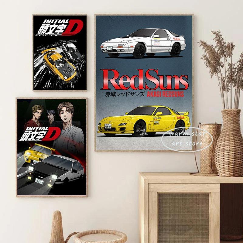 Initial D Poster Anime Initial Drift Car AE86 TAKUMI Jdm Car Wall Art Kawaii Room Decor Quality Canvas Painting Home Decoration