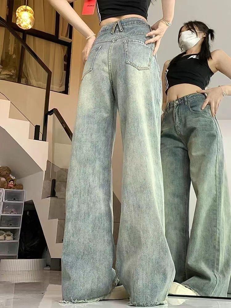 90s Vintage Baggy Blue Jeans Women Y2k Harajuku High Waist Denim Trousers Female Retro Fashion Sense Aesthetic Wide Pants Casual