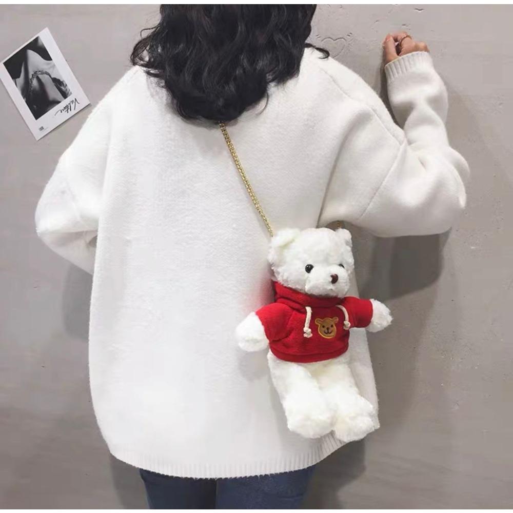 Bear Bag Plush Sweater White Bear Doll Ragdoll Girl Oblique Straddle Bag Creativity