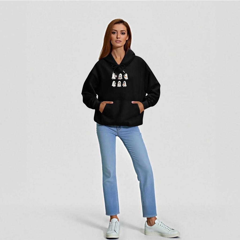 Women's  Long Sleeve Printed Top Solid Color Hoodie