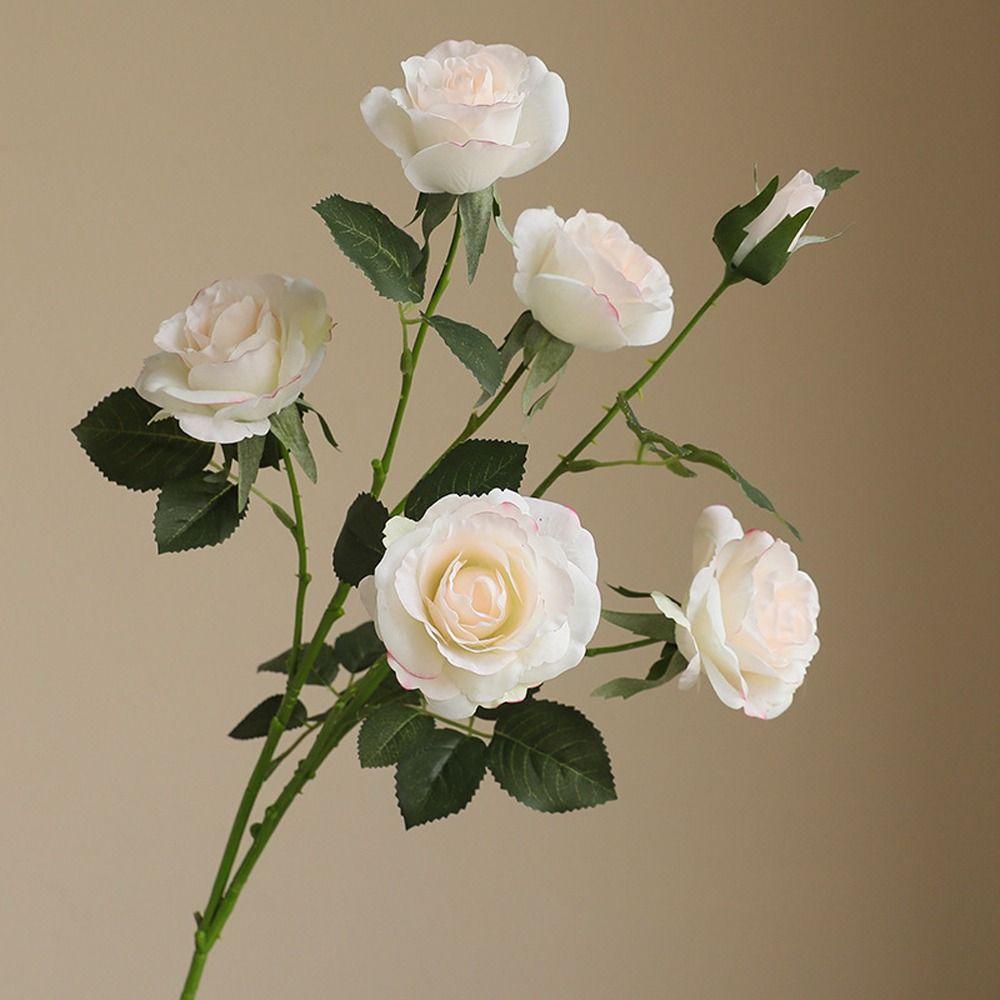 Real Touch Simulation Rose Flower Branches 6 Head Fake Flower Outdoor Garden Decor