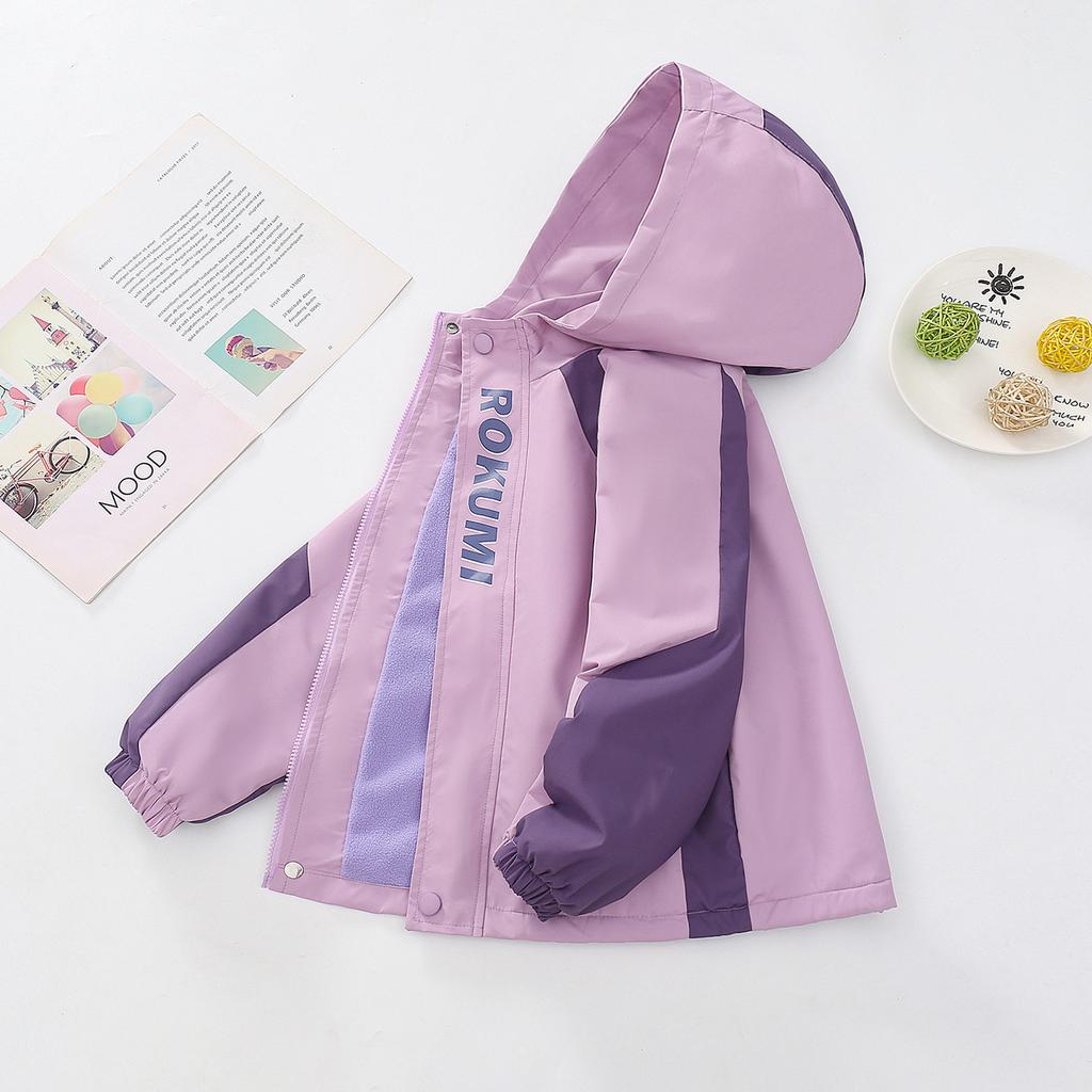 Girls Kids Fleece Lined Hooded Windbreaker Long Sleeve Casual Outerwear Jacket