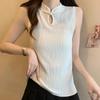 White Tank Tops Women 2025 Summer Sleeveless Stand Collar Black Slim Knitted Tank Tops Camis Women Tops JJ250