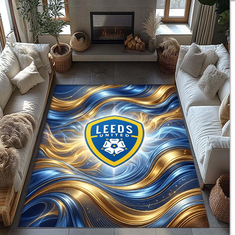 Leeds United Voetbal Print Kristalfluweel Tapijt, Comfortabel Waterabsorberend Antislip Binnen Vloerkleed
