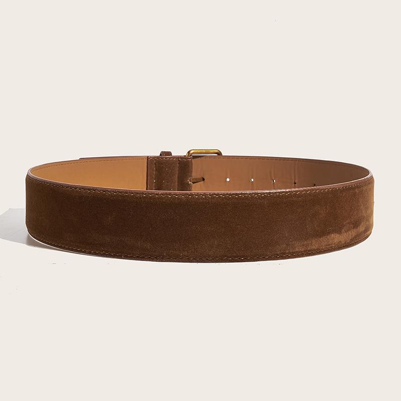 Women Fashion Luxury Design Suede Leather Wide Belt Casual Pin Buckle Waistband Business Waist Strap All-Match Clothes Decor