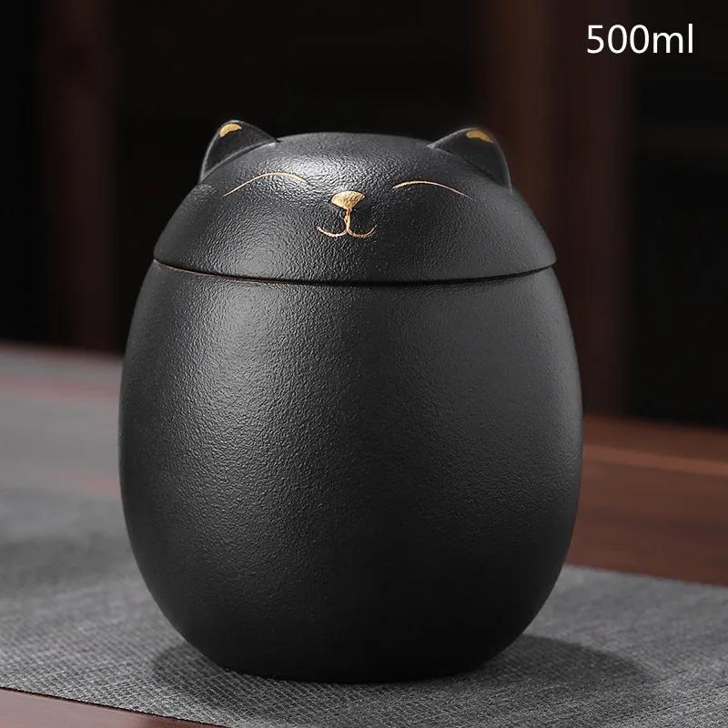 Cute Cat Tea Jar Ceramic Sealed Pot Storage Container Household Spice Jar Bulk Jar Tea Pot Tea Box