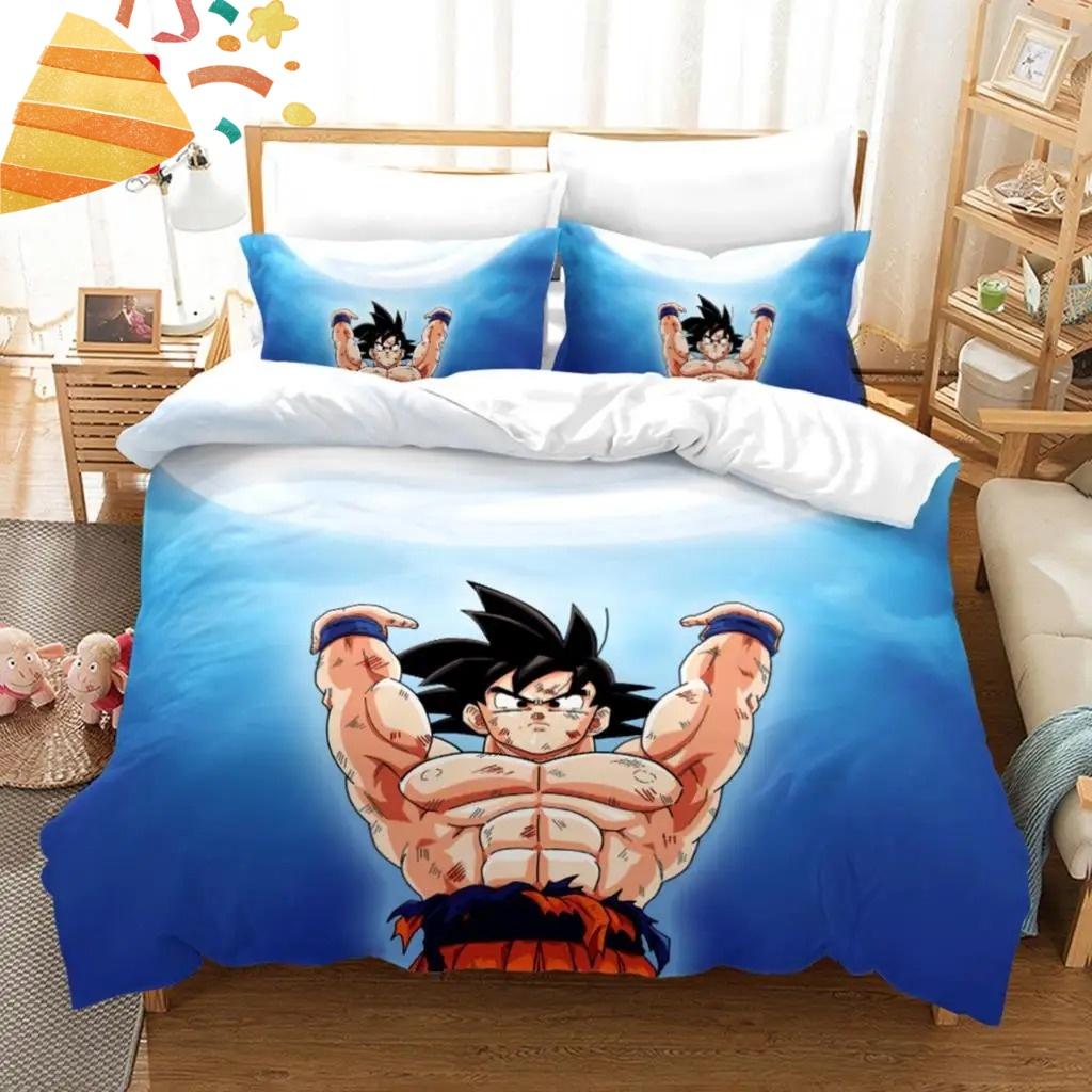 2026 Hot Sale Japanese Anime Dragon Ball Son Goku Bedding Set Quilt Cover Twin Full Bedroom Bed Decor for Teens Best Gifts