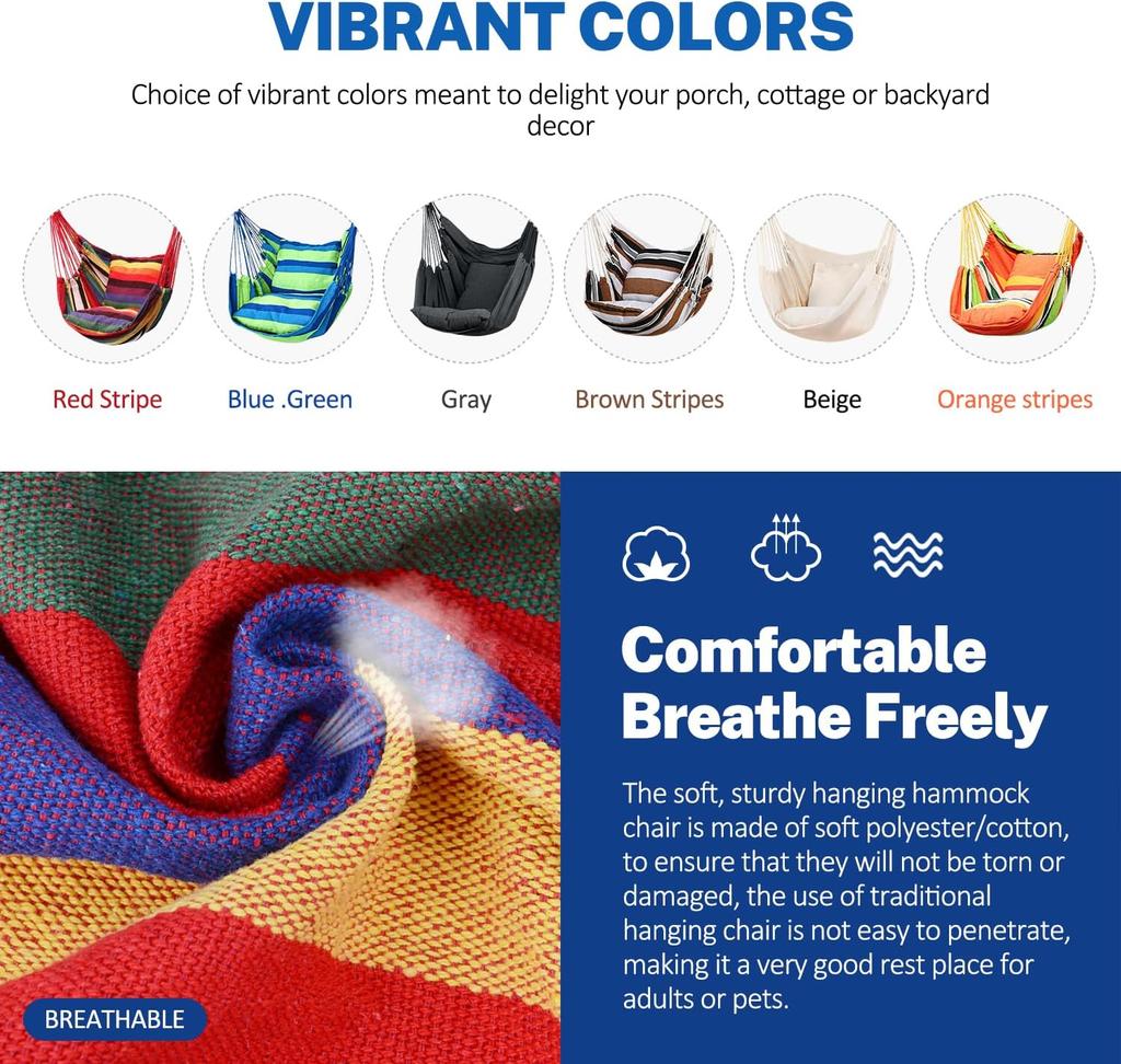 Garden Hammock Chair Soft Cotton Swing Chair Comfortable Tree Swing Chair Indoor Durable Swing Seat Collapsible for Camping