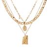 [Deelfel] Women's Necklace, Pearl, Gold (18k), Figaro Chain, Christ, Jesus, Buddha Statue, Amulet, Triple Chain Necklace, Main Deity Pendant, Purifica