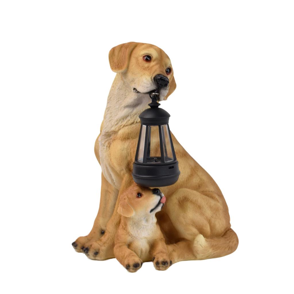 Powered Dog Holding Lamp Garden Statue Mother and Puppy Outdoor Decor for Yard Patio