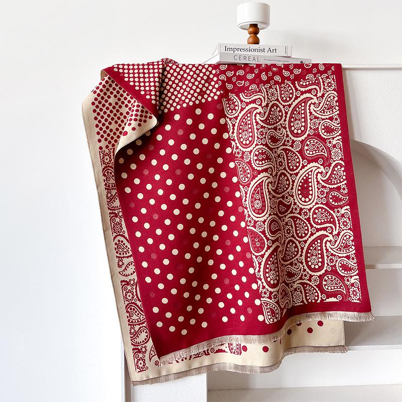 Korean Version Of Light Luxury Contrasting Colors, Double-Sided Imitation Cashmere Scarf, Winter High-End Warm Shawl