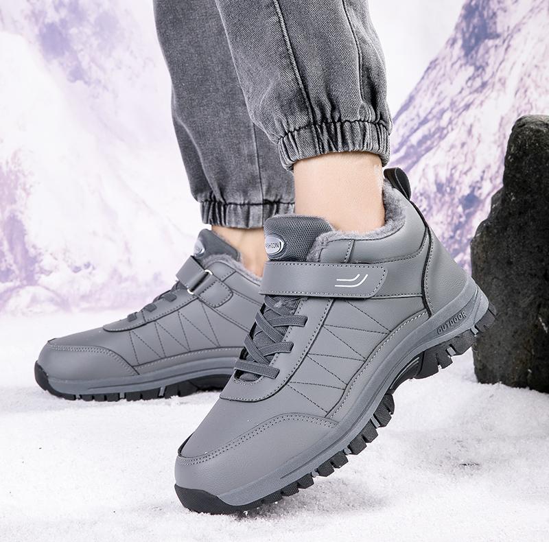 Unisex Plush Snow Boots Waterproof Cotton Shoes Couple Winter Outdoor Walking Ankle Boots Anti-slip Fur-lined Hiking Shoes