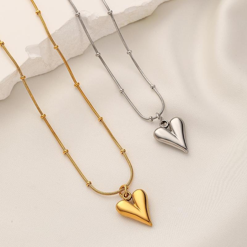 Ramos Temperament Heart Pendant Chain Necklace for Women Stainless Steel Stylish Choker Necklace Zircon Party Gift