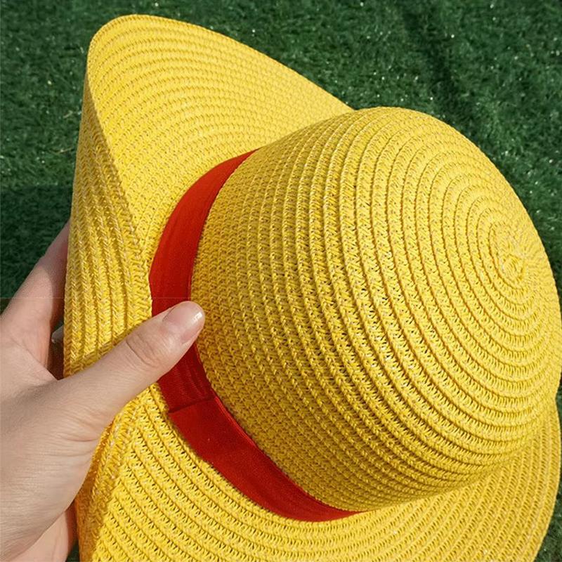 Anime One Piece Luffy Straw Hat Monkey D Luffy Adult Cosplay Weave Yellow Straw Hat Beach Hats Halloween Party Costume Prop
