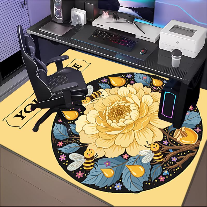 1PC Custom Name Bee Flower Artwork Theme Floor Mat Ideal for Living Room, Game Rooms, Office, Bedroom,Floor Mat Playful Design
