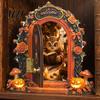 Unique Halloween Shelf Decor Mouse Hole Wall Decoration, Retro Arched Fairy Door with Pumpkin Cute Room Accessories & Flower Decor, Miniature Openable