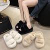2025 spring and autumn large size new small muffin thick bottom heightening plush cotton slippers women wear home fluffy shoes