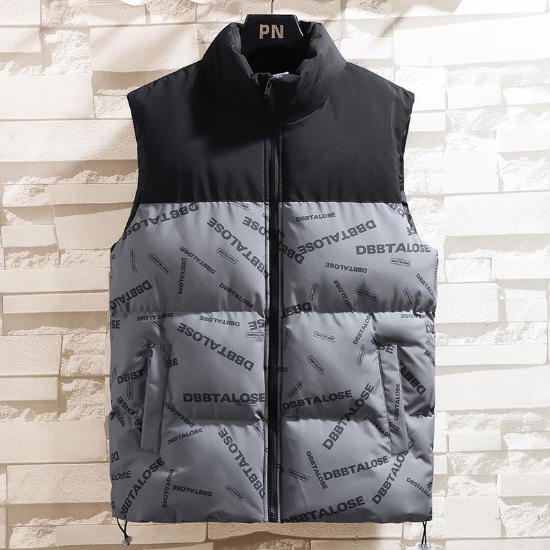 Men's Handsome Vest Stand-up Collar Autumn and Winter Thermal Vest Letter Trend Loose Large Size Vest Jacket
