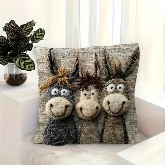 Cartoon Donkey Pillow Cover Zippered Cute Animal Pillowcase Decorative Throw Pillow Cover for Car Sofa Couch Bedroom