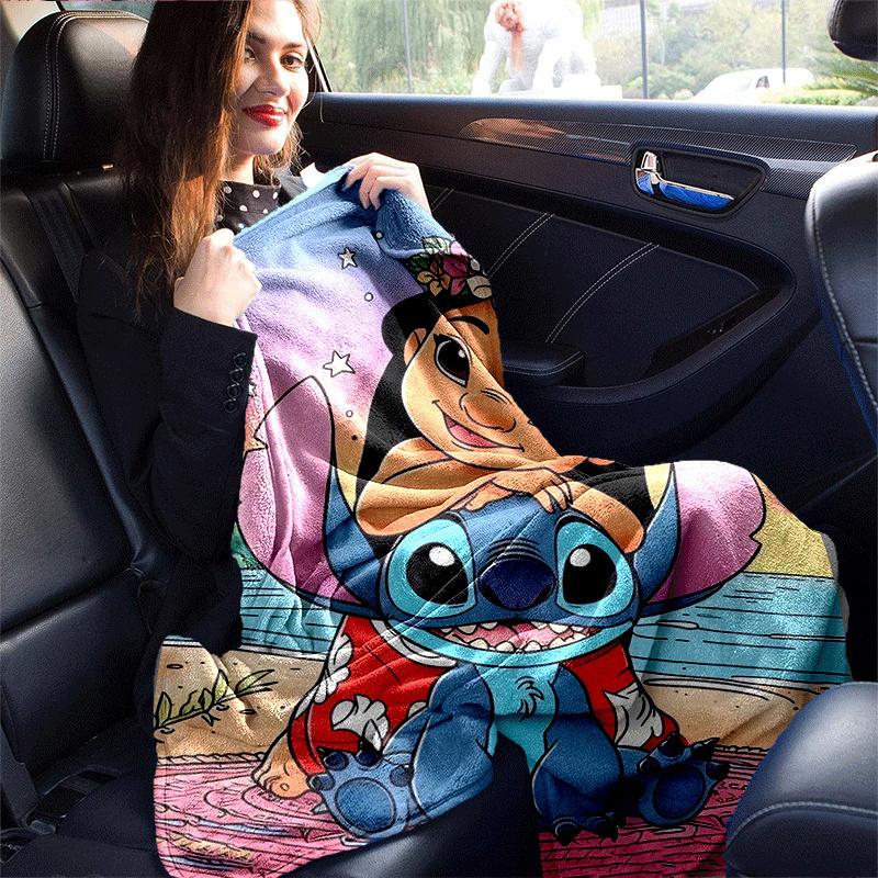 1 stk Teppe med Stitch-trykk - Mykt, helårspledd til stue, soverom, personlig gave med søtt tegneseriedesign