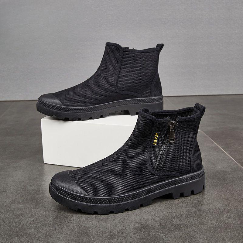 Weiche Sohle Herren Camouflage Sicherheitsstiefel Hoher Schaft Seitenreißverschluss Canvas Outdoor Angeln Dicke Sohle Rutschfest Abriebfest Stiefel