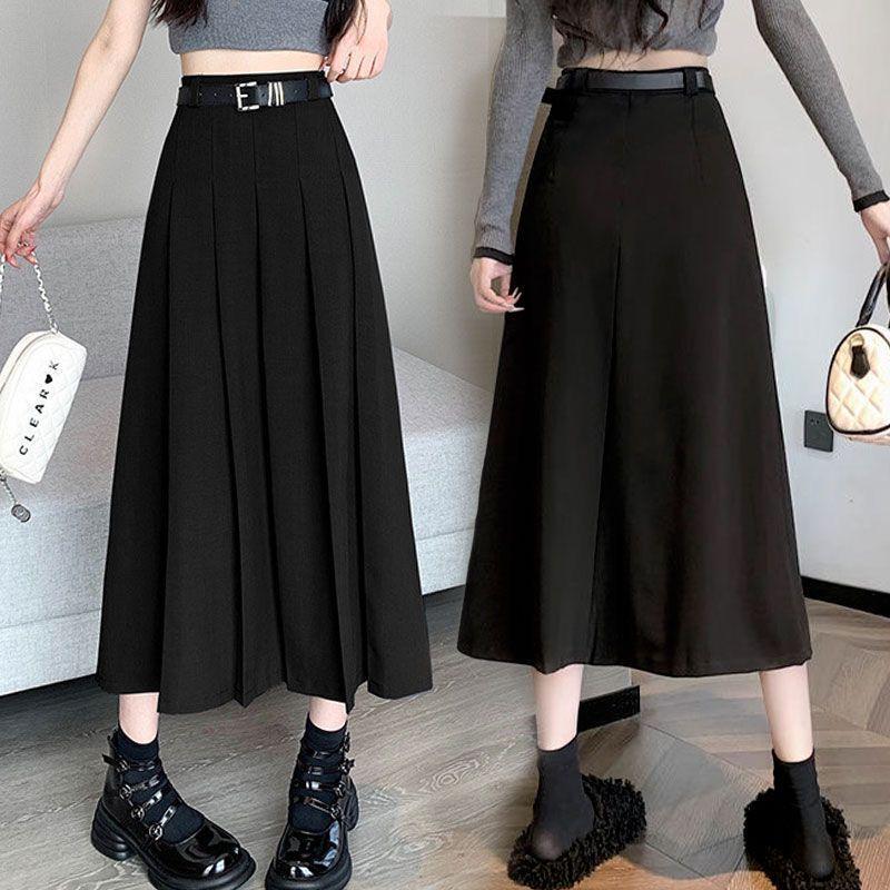 Black Wool High Waist Plaid Pleated Skirt - 2025 Autumn/Winter Collection S 40-45kg