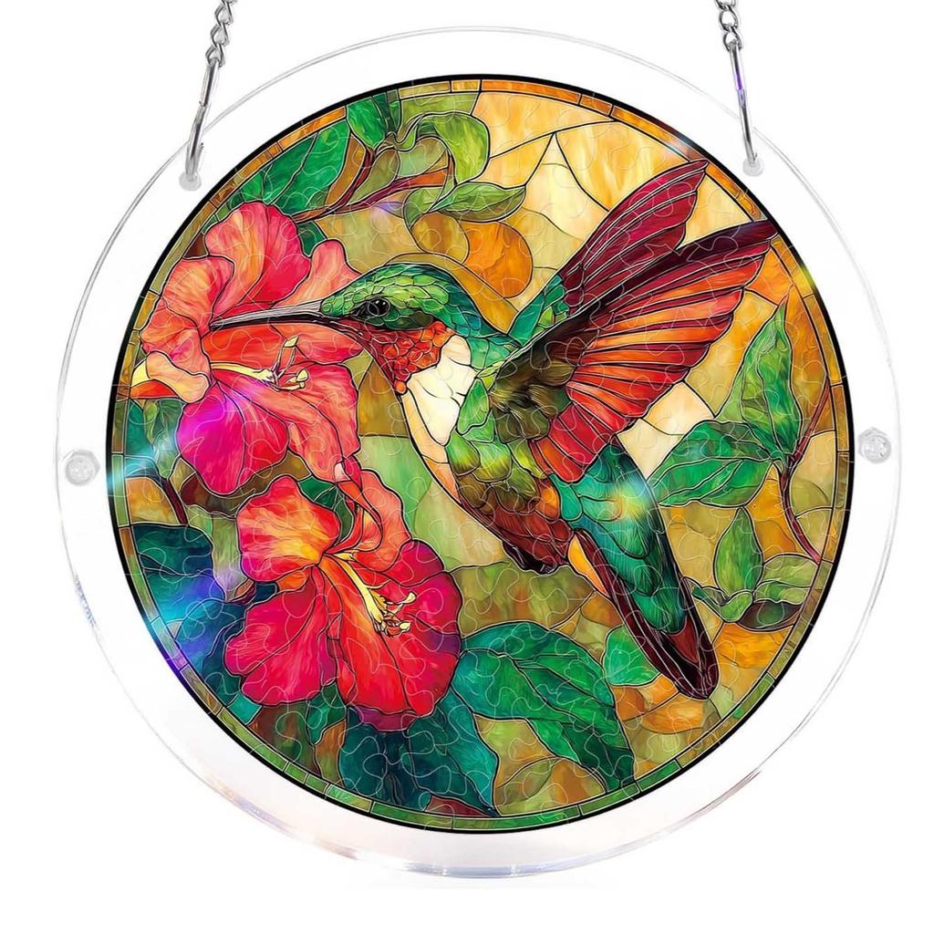 Stained Glass Acrylic Puzzle Suncatcher, DIY Hanging Ornament With Chain, Window Decor For Home & Garden