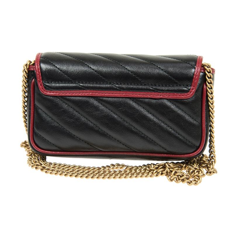 Gucci GG Marmont Quilted Leather Chain Shoulder Bag Black Red Daily Party 574969-0OLFX-8277