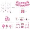 Barbie Doll Themed Purple Birthday Party Decoration Set With Cartoon Flags, Latex Balloons, And Cake Toppers