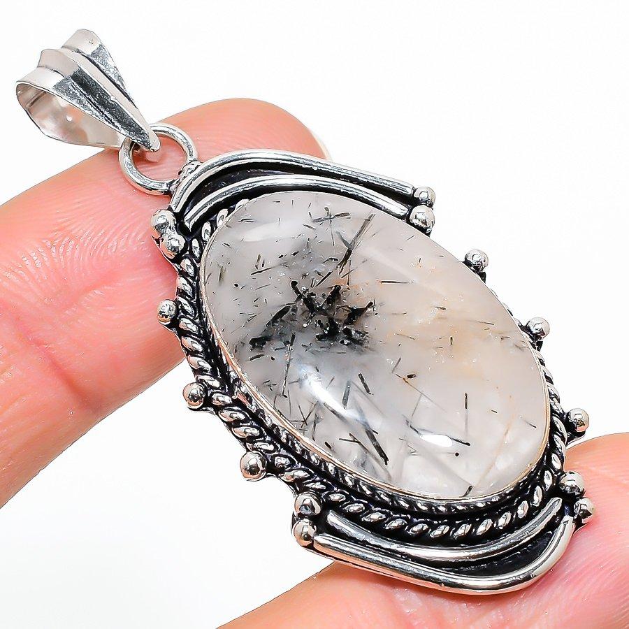

Black Rutile Gemstone Handmade Ethnic Jewelry Pendant 2.36 VR-1799