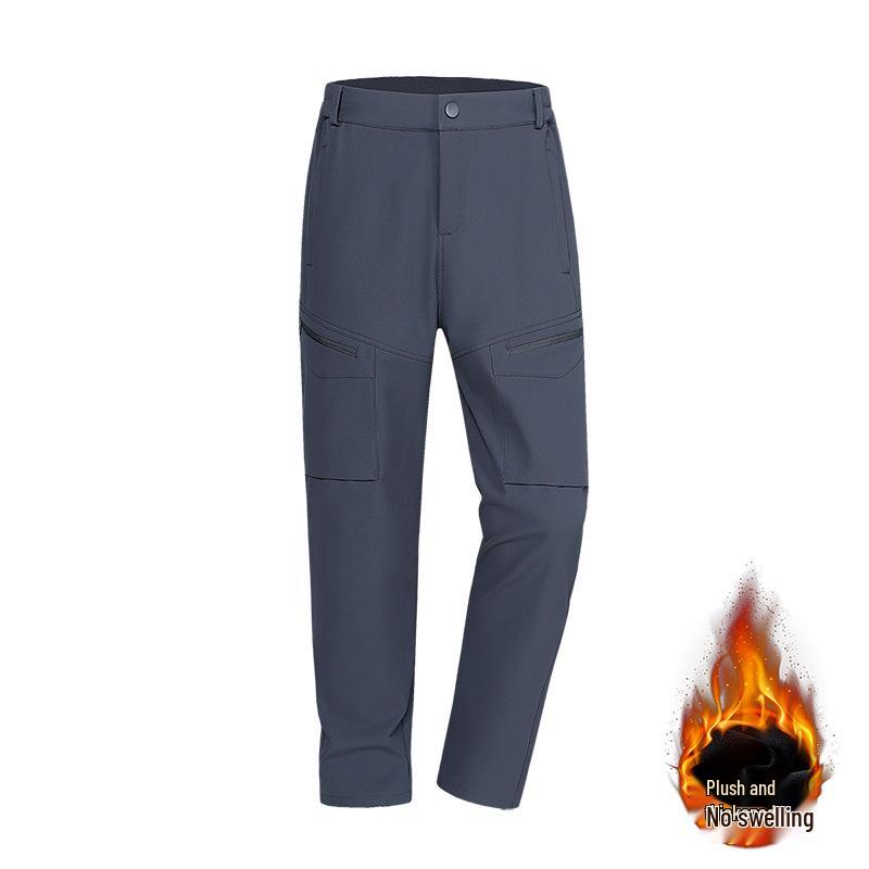 Men's Waterproof Multi-Pocket Cargo Ski Pants - Plus Velvet Warmth, Outdoor Sports / Mountaineering, Straight Leg, Autumn-Winter Long Pants