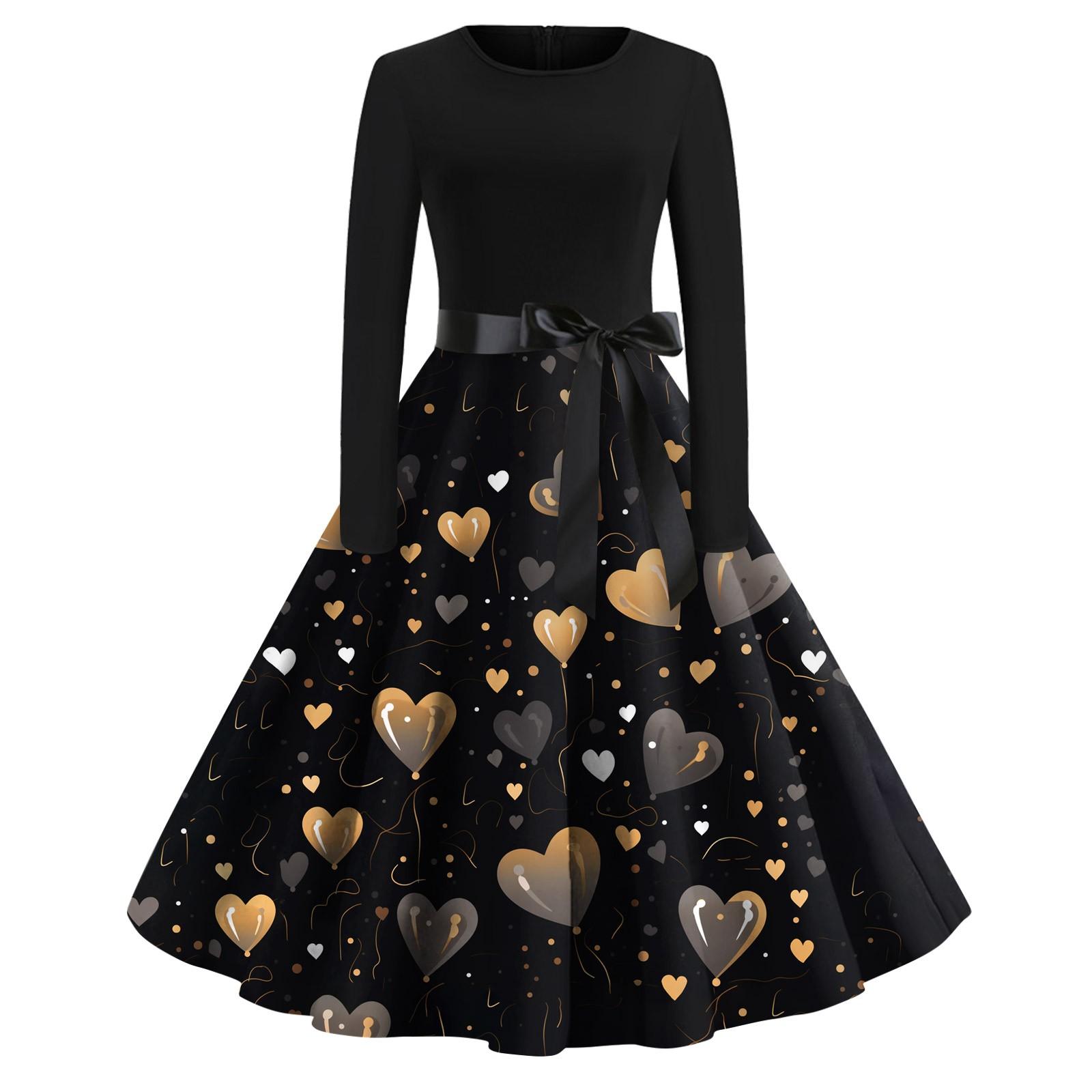 

Женское платье с круглым вырезом и большим подолом, плиссированная юбка с длинными рукавами, платье XXXXL чёрный