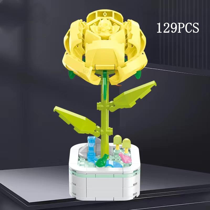 Kalıcı Buket Lale Çiçeği Yapı Taşı 3D Model Ev Dekorasyonu Bitki Saksıda Montaj Tuğlaları Sevgililer Günü Çocuk Hediyeleri
