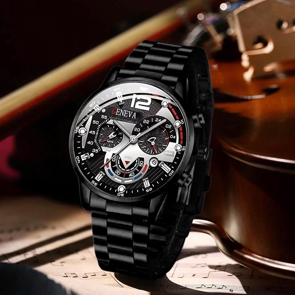 

Fashion Mens Watches Luxury Black Stainless Steel Quartz Wrist Watch Man Business Watch for Men Calendar Clock Reloj Hombre