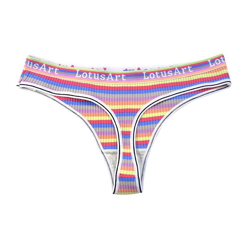 Retro Striped Low Waist Cotton Thong Cute Girl Sexy Underwear