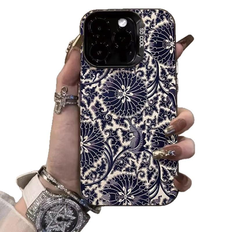 Retro Blue Pattern for Apple iPhone 14/15 Pro, 16 Pro Max, 17 Air - Trendy & High-end Design