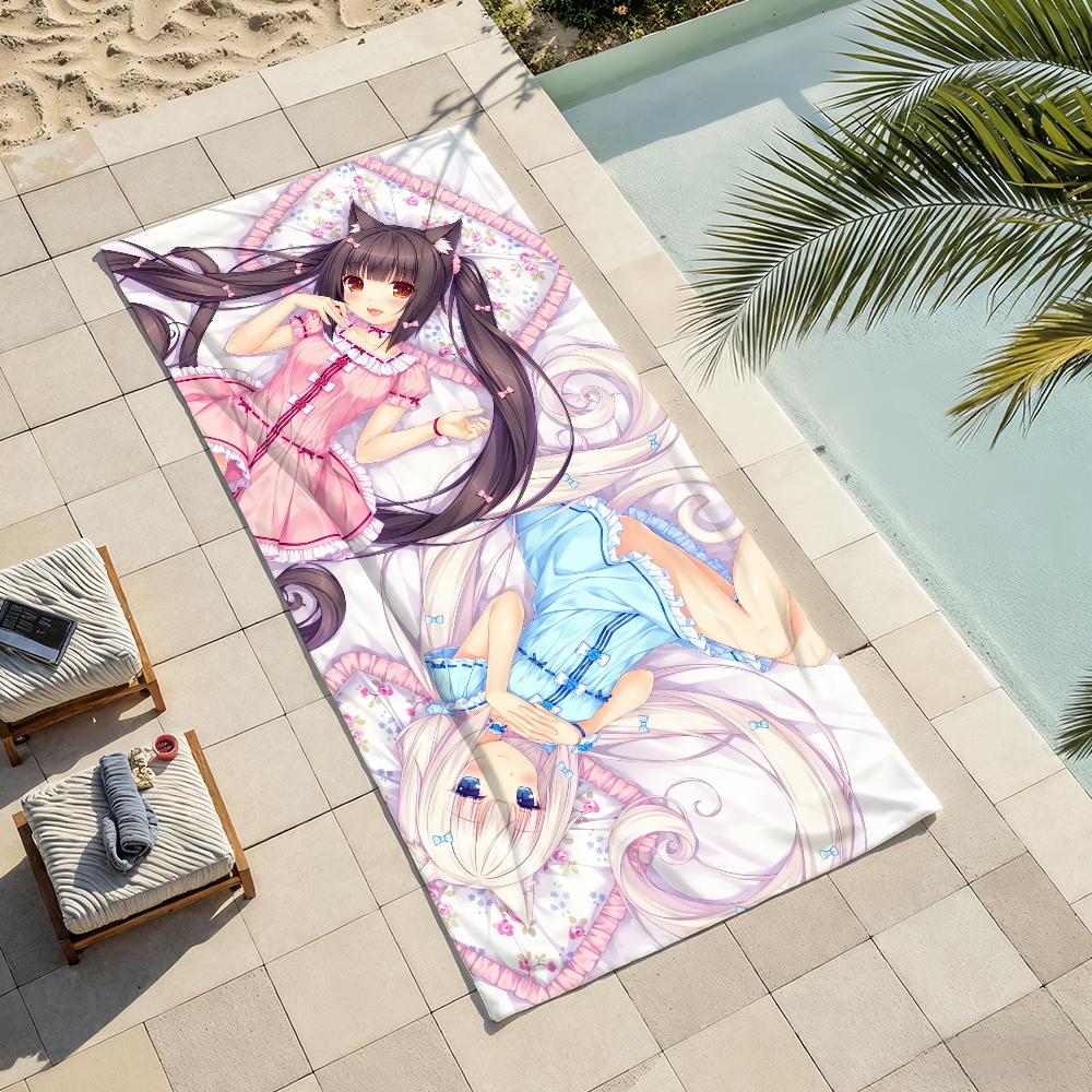 N-Nekopara Cute Kawaii Game Towel Soft Lightweight Anti-Sand Large Beach Towel Quick-Drying Bath Sports Family